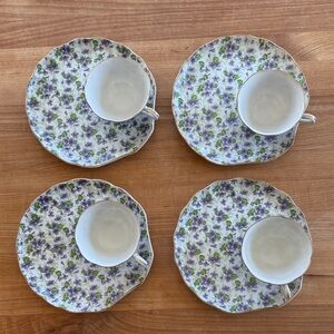 Lefton violet chintz vintage Snack Plate and Tea Cup Set (4)